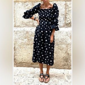 Never Fully Dressed Monochrome Embroidered Cross Print Midi Dress in Black